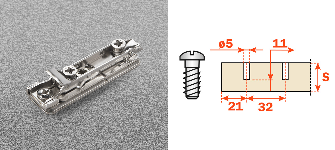 Salice BAPGM Euroscrew Steel Straight Domi Snap-On Mounting Plate