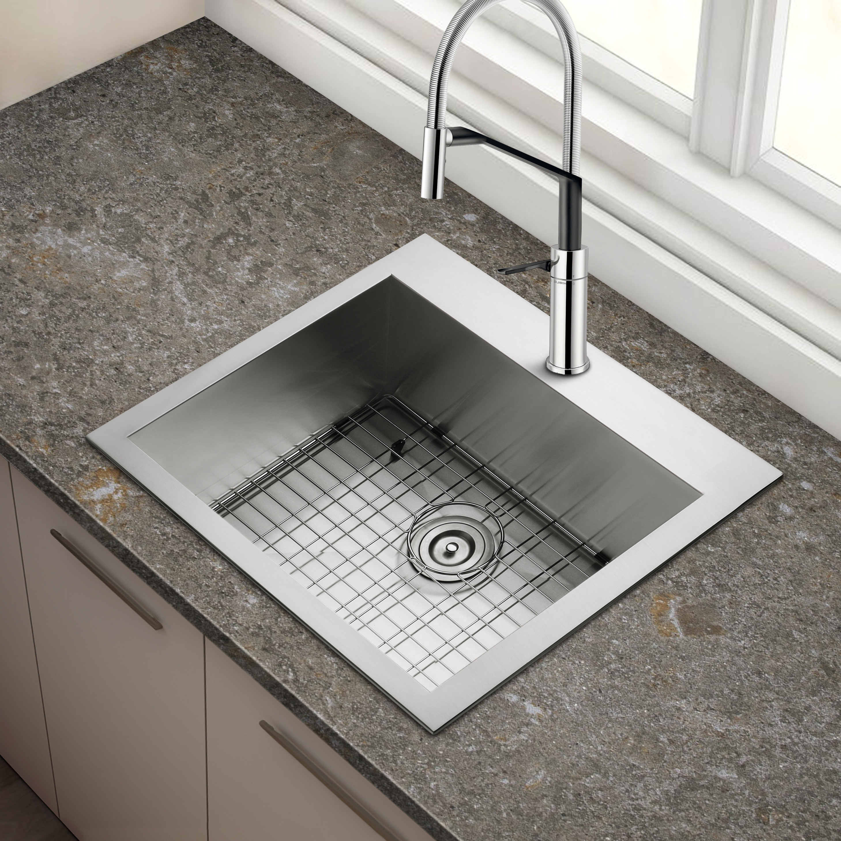 25 Stainless Steel Kitchen Sink Drop-In Undermount Single Bowl 18 Gage with Accessories 