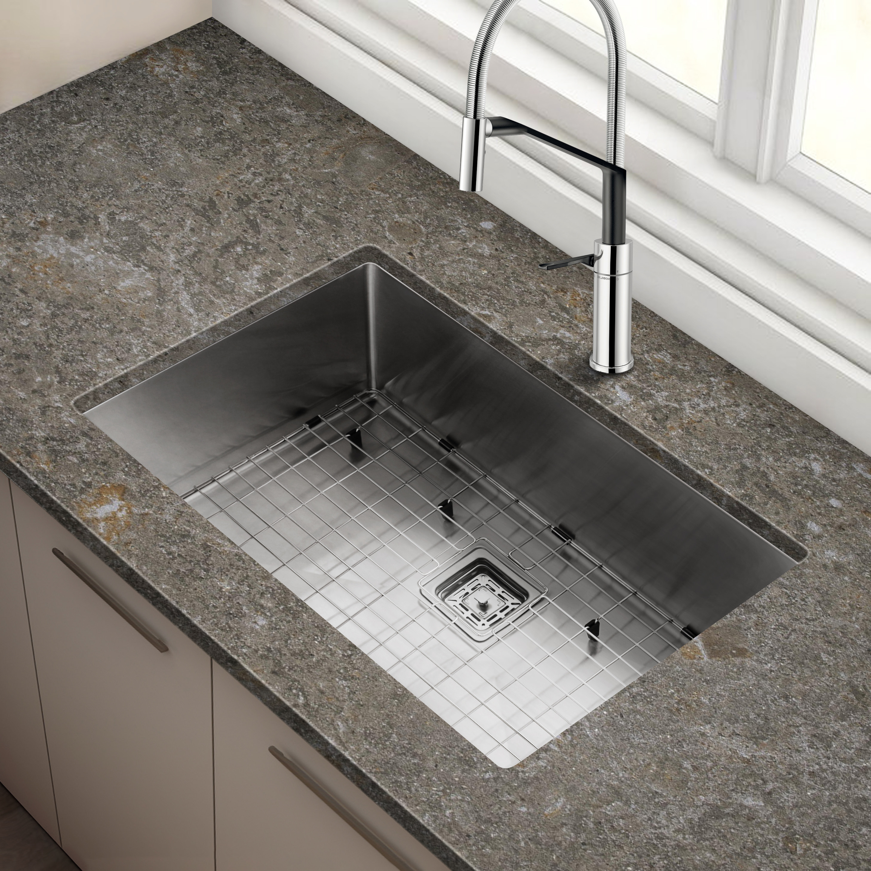 30 Undermount Stainless Steel Single Bowl Utility Kitchen Sink with Accessories in Stainles