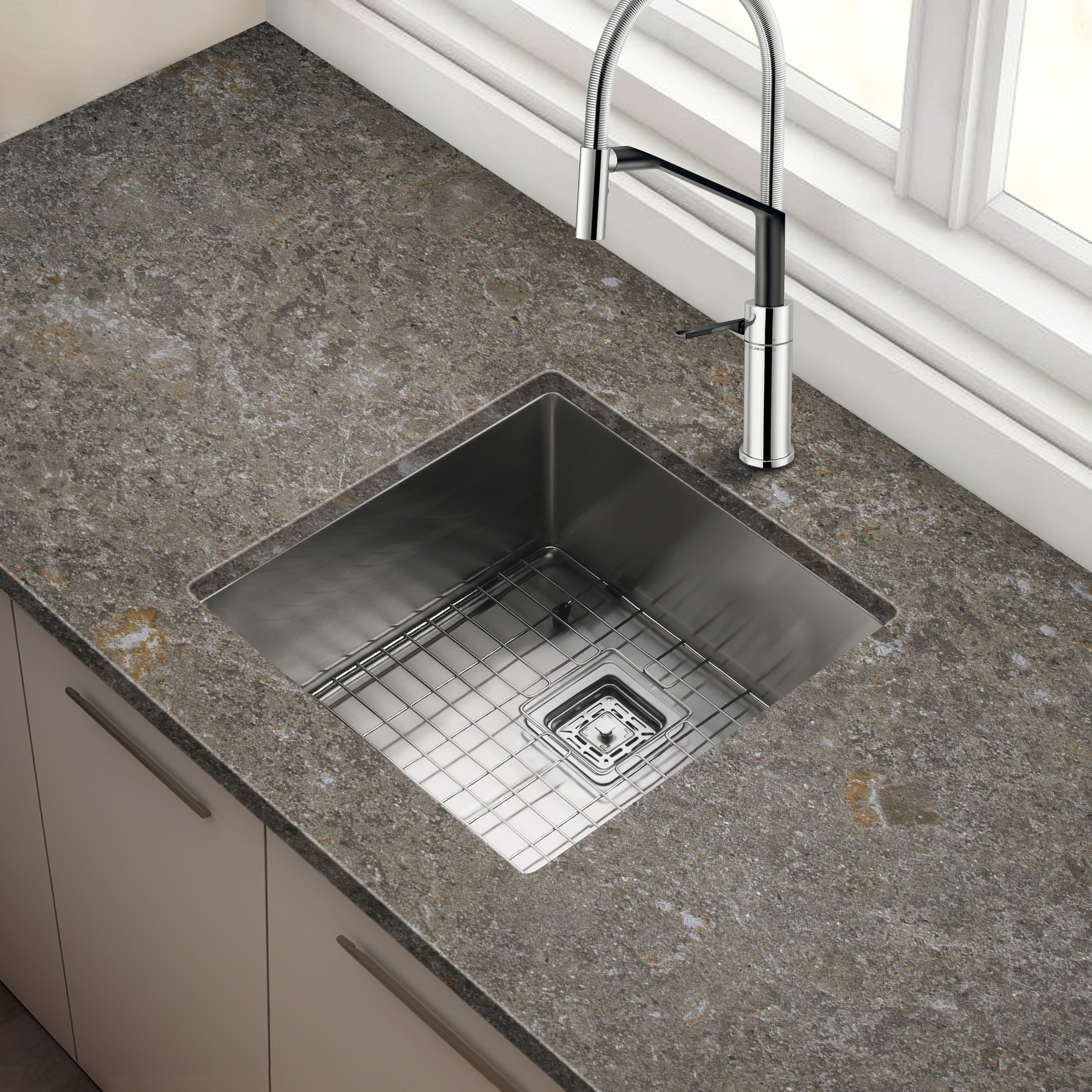 18 Undermount Single Bowl 18 Gauge Stainless Steel Kitchen Sink with Accessories in Stainless