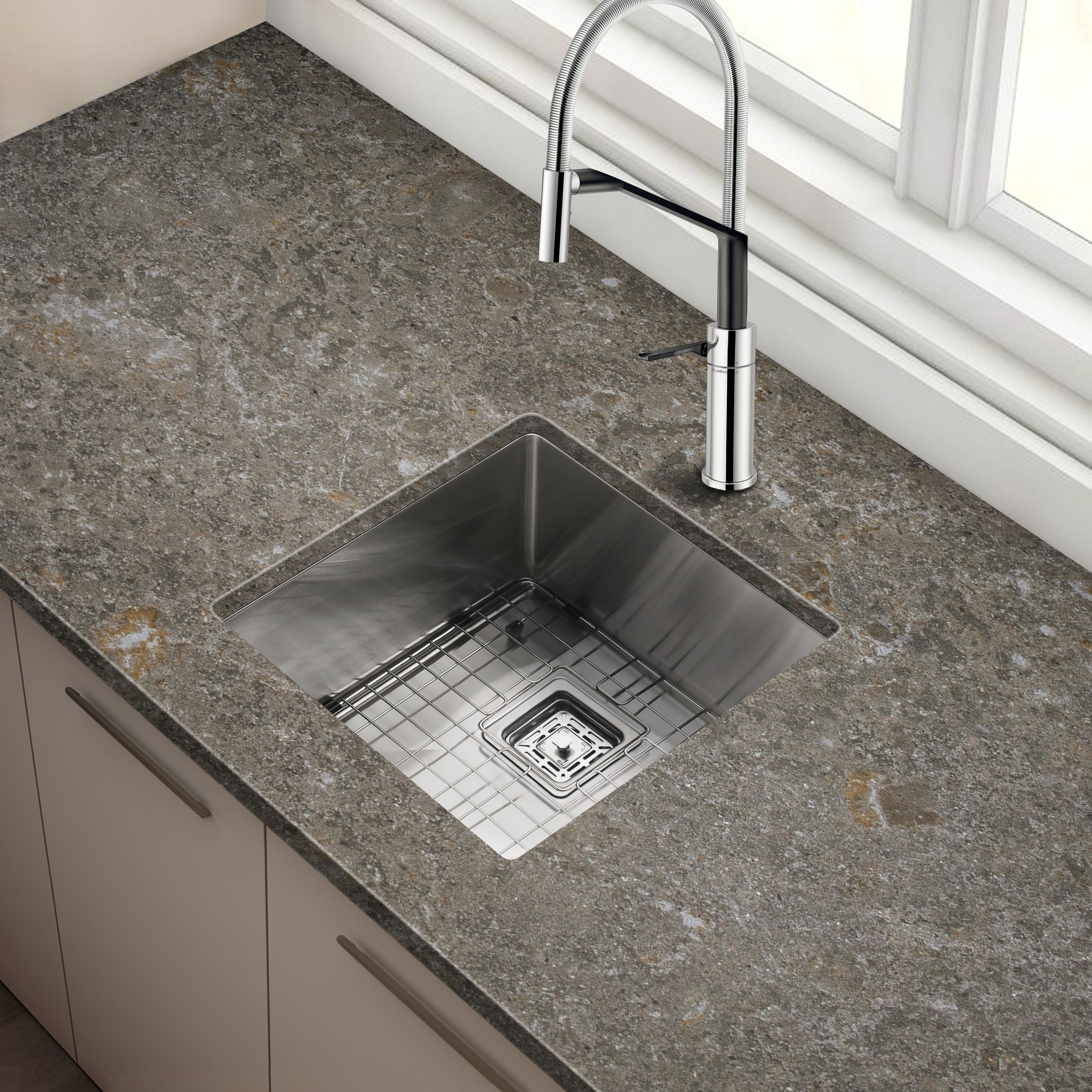 15 Undermount Single Bowl 16 Gauge Stainless Kitchen Sink with Accessories in Stainless Steel