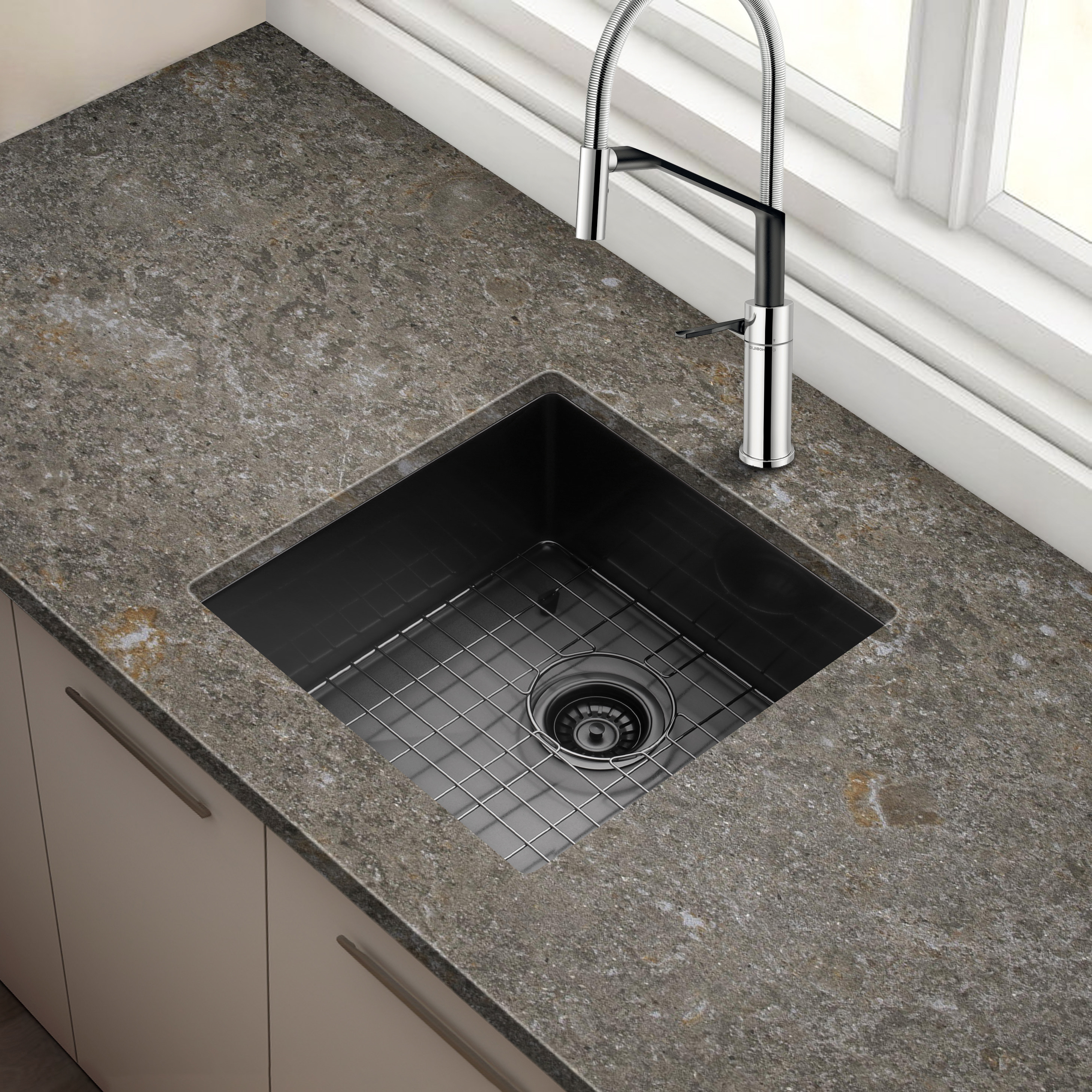 18 Undermount 18 Gauge Workstation Kitchen Sink Single Bowl with Accessories in PVD Gunmetal