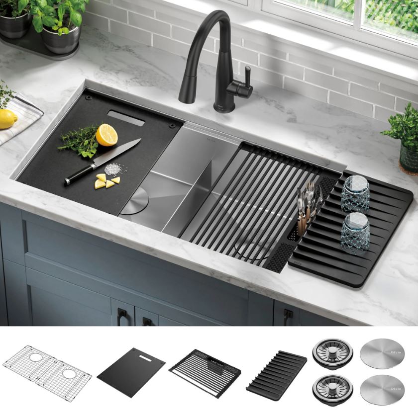 33 Workstation Kitchen Sink Undermount 16 Gauge Stainless Steel 50/50 Double Bowl With WorkFlow Le