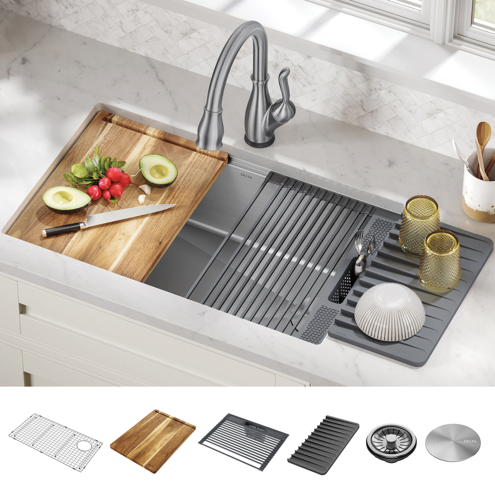 30 Workstation Kitchen Sink Undermount Stainless Steel Single Bowl With WorkFlow Ledge And Accesso