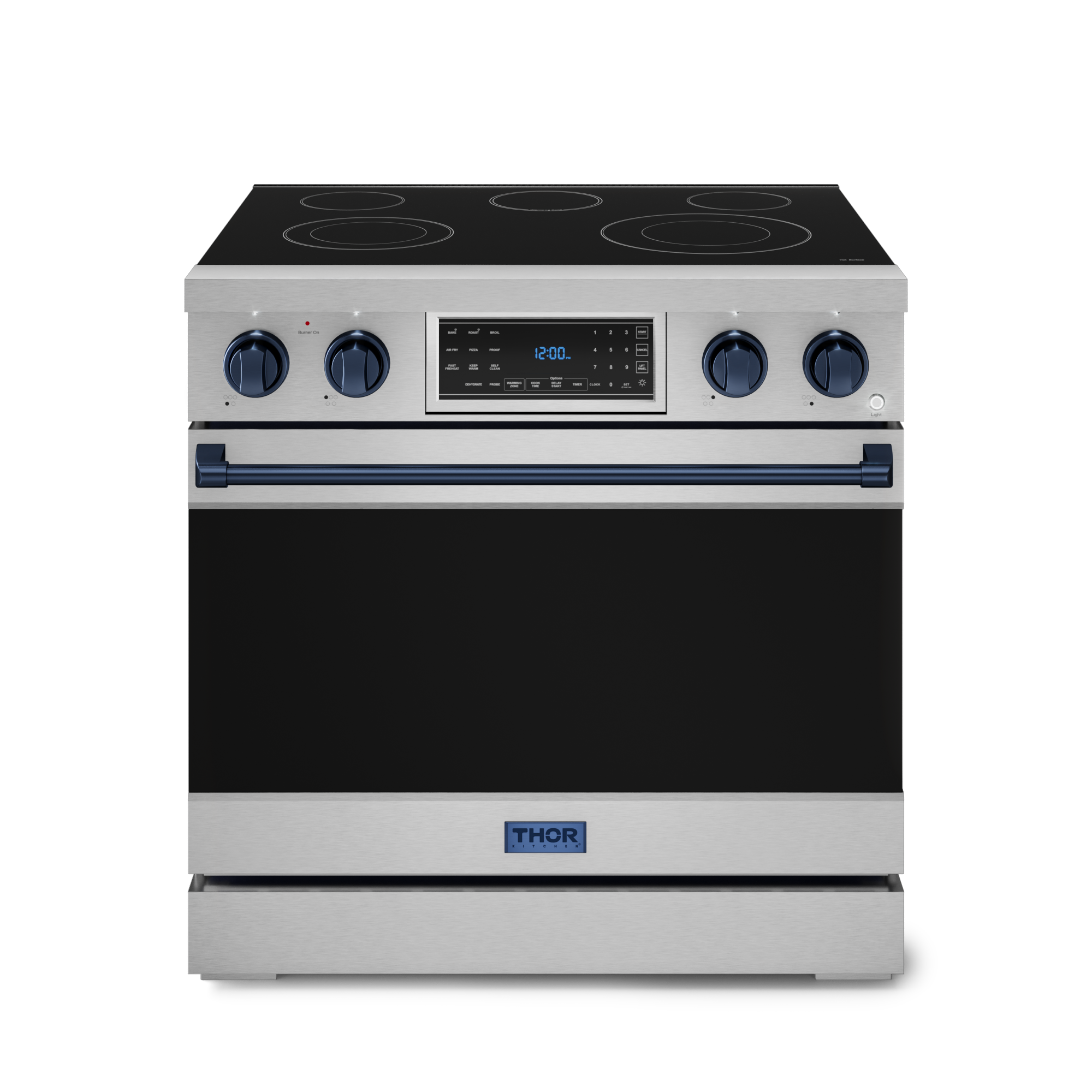 36 Inch Professional Electric Range with Tilt Panel Touch Control in Stainless Steel/Navy Blue | Gor