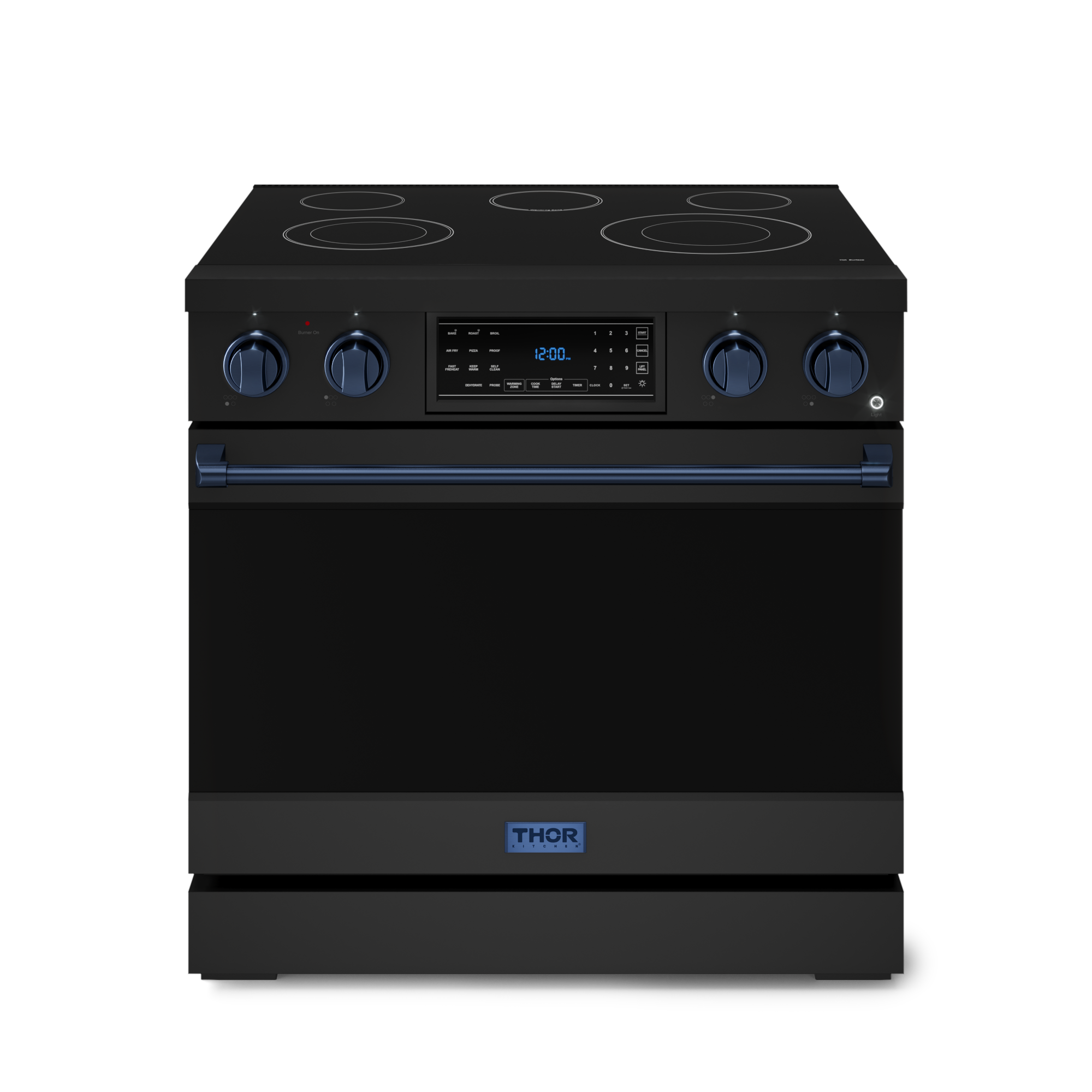 36 Inch Professional Electric Range with Tilt Panel Touch Control in Black/Navy Blue | Gordon