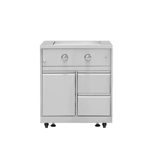 Cabinet with double burner stove for outdoor use.