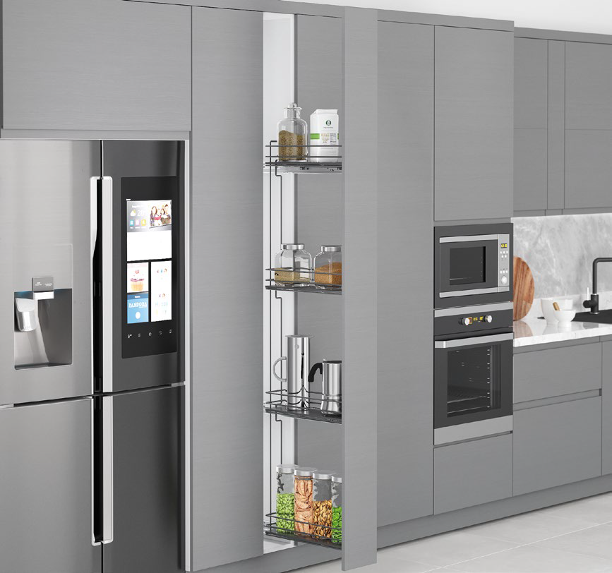 Bottle Holder With Full Extension Undermount Rail and 4 Wooden Bottom Baskets 6in