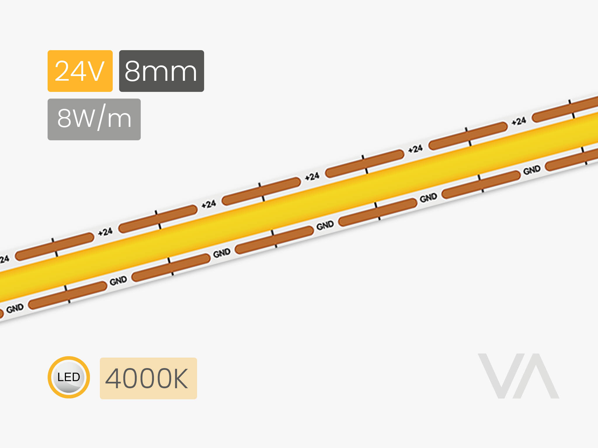 VoxAura LS4031 COB LED Tape, 8 mm, 4000K Neutral White, 5 m Roll