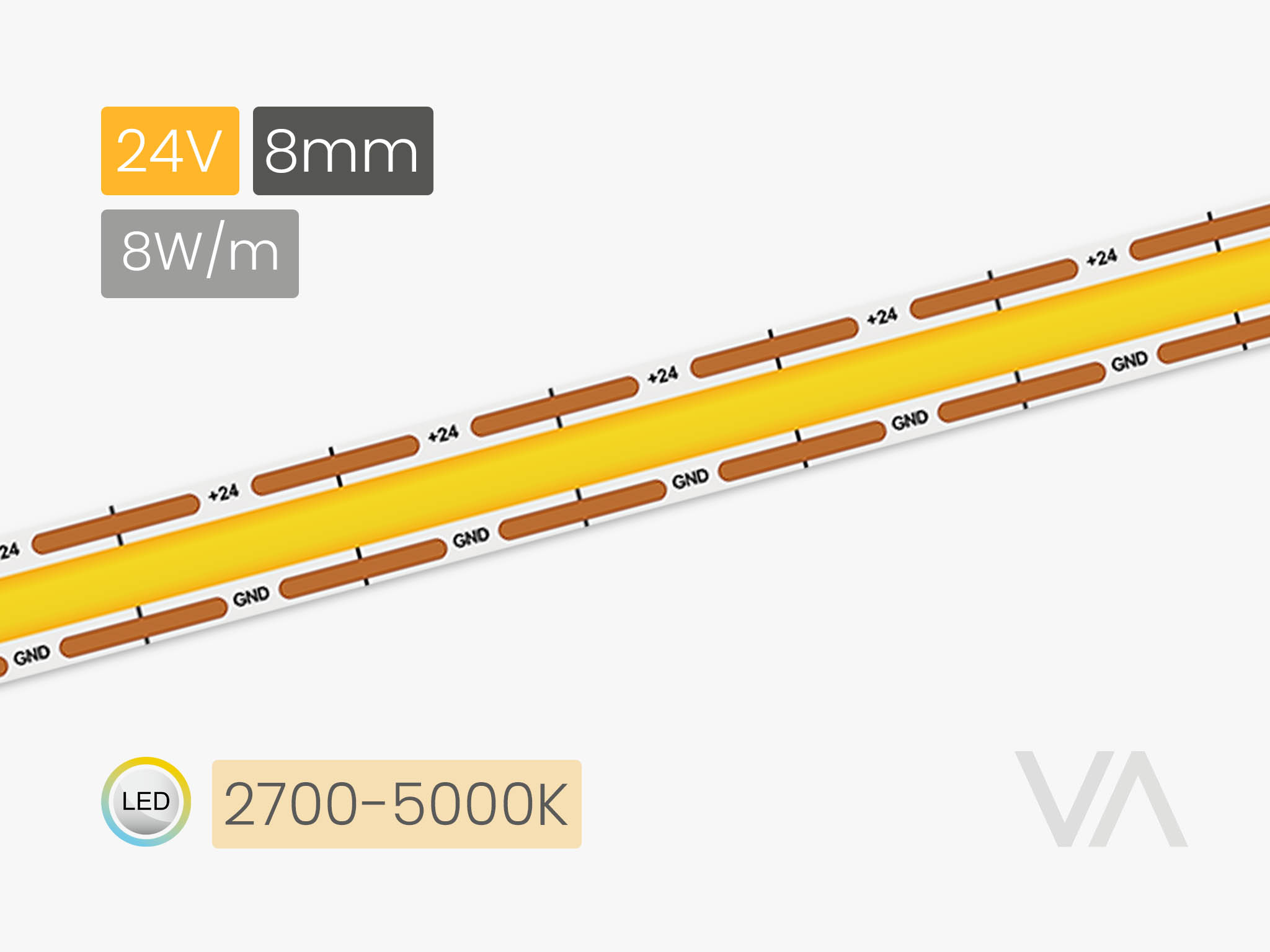 VoxAura LS4031 COB LED Tape, 8 mm, Multiwhite 2700�5000K, 5 m Roll