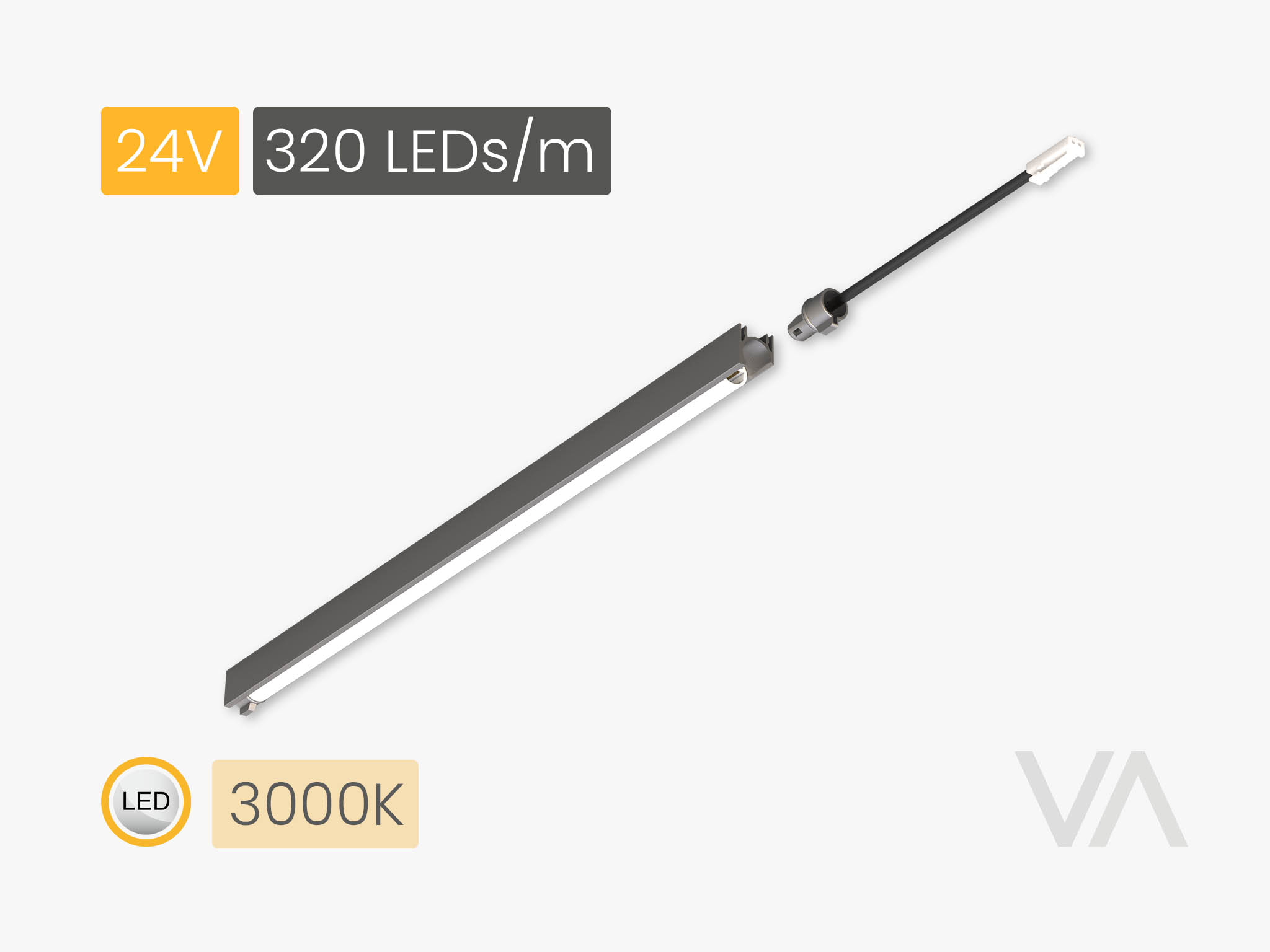 VoxAura PL4007 Surface Linear Light, 90&deg; Turnable, 3 m, 3000K Warm White, Silver Grey