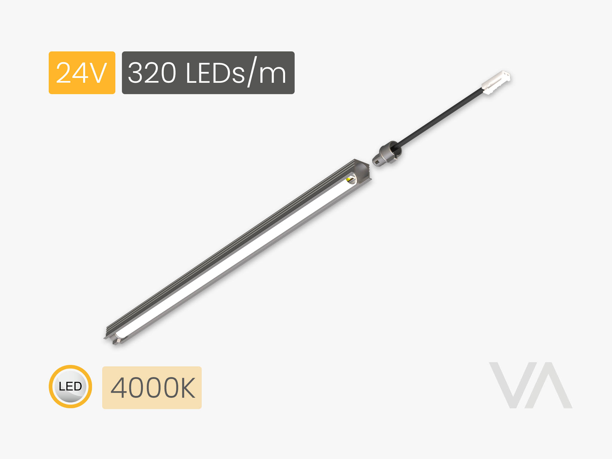 VoxAura PL4008 Recessed Linear Light, 90&deg; Turnable, 3 m, 4000K Neutral White, Silver Grey