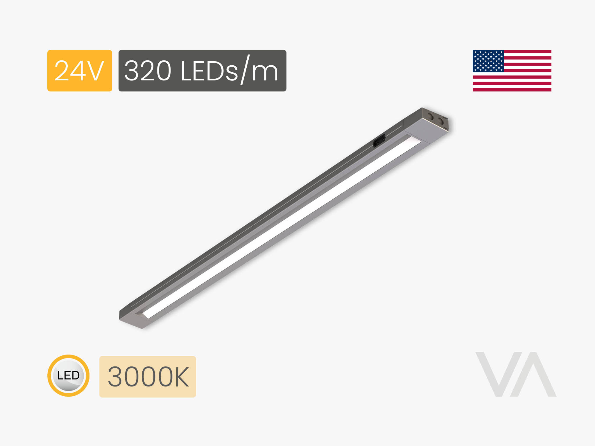 VoxAura PL4005 Drawer Light with Motion Sensor, 1 m, 3000K Warm White, Silver Grey