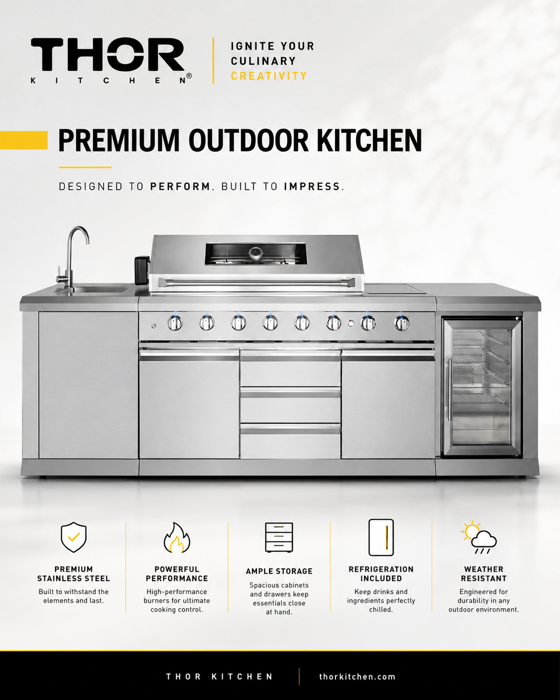OUTDOOR Steinless Steel BBQ Grill, Sink & Fridge