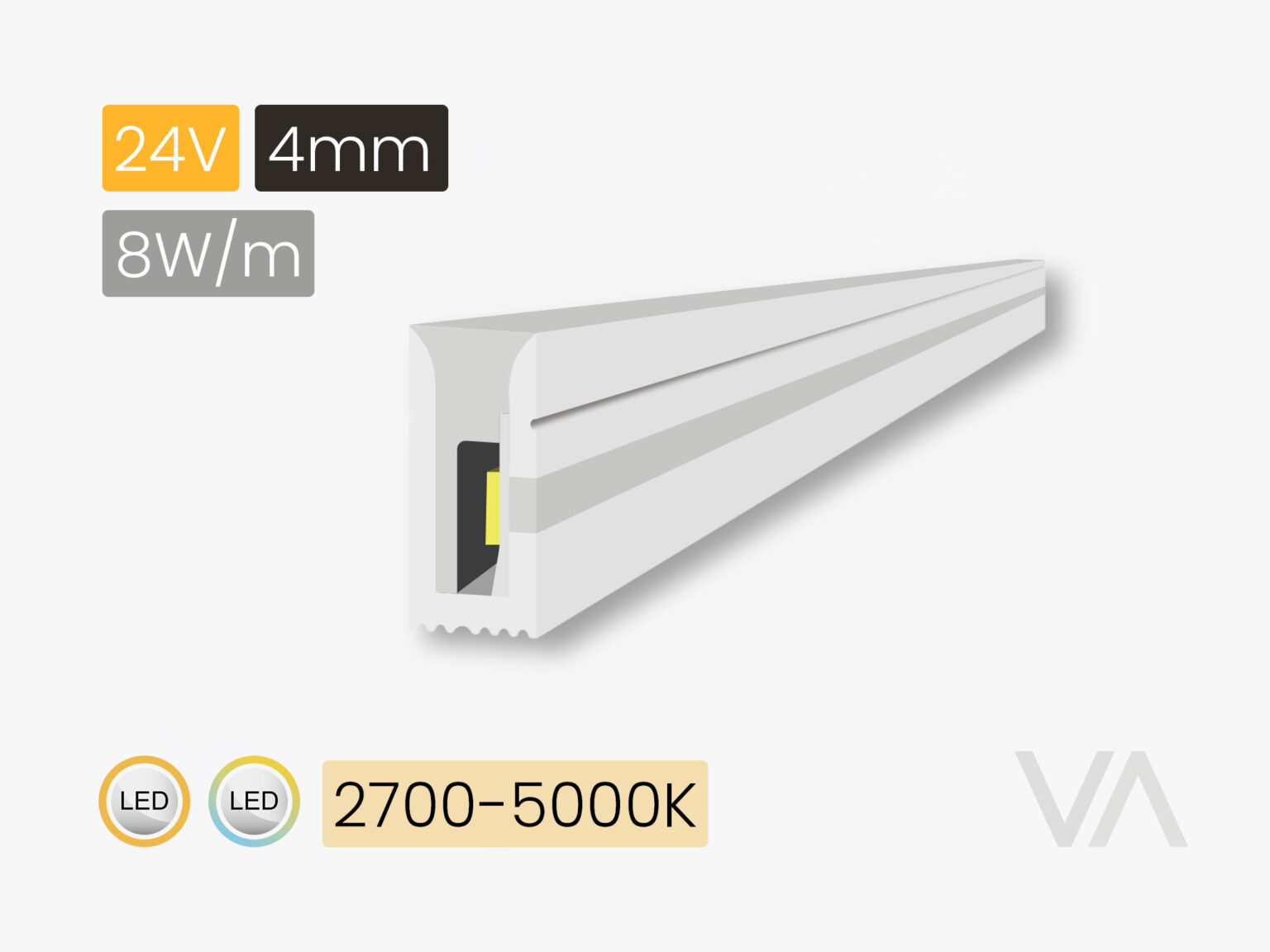 VoxAura LS4040 Silicone LED Tape, 4 mm, IP44, Multiwhite 2700�5000K, 5 m Roll
