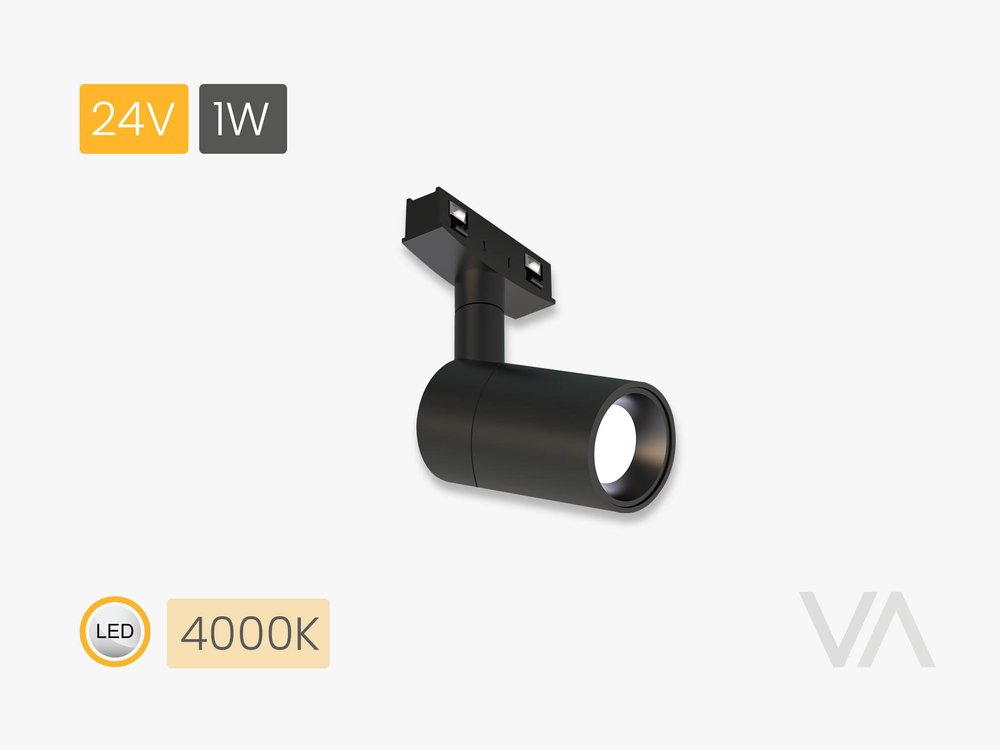 VoxAura TL4001 Mini Track Spot, 24V 1W, 4000K Neutral White, Black