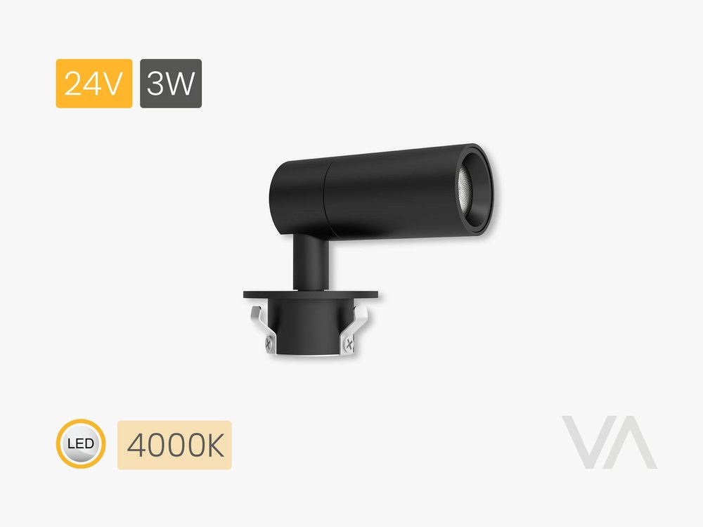 VoxAura SC4000 Recessed Mini Showcase Spot, &Oslash;18 mm, 3W, 4000K, Black
