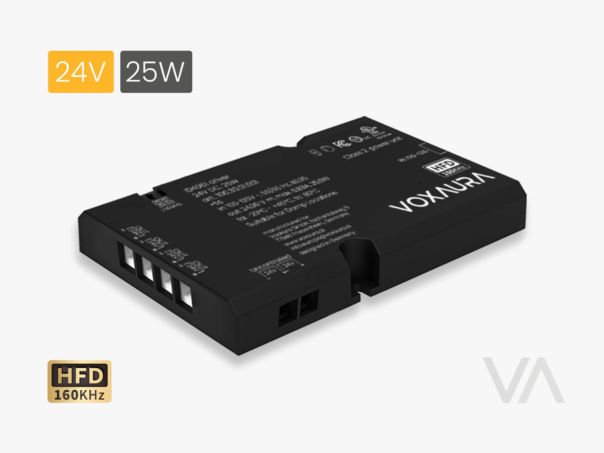 VoxAura Integrated Driver ID4061, 24V 25W, 6 Outputs, Wired Switch Ready
