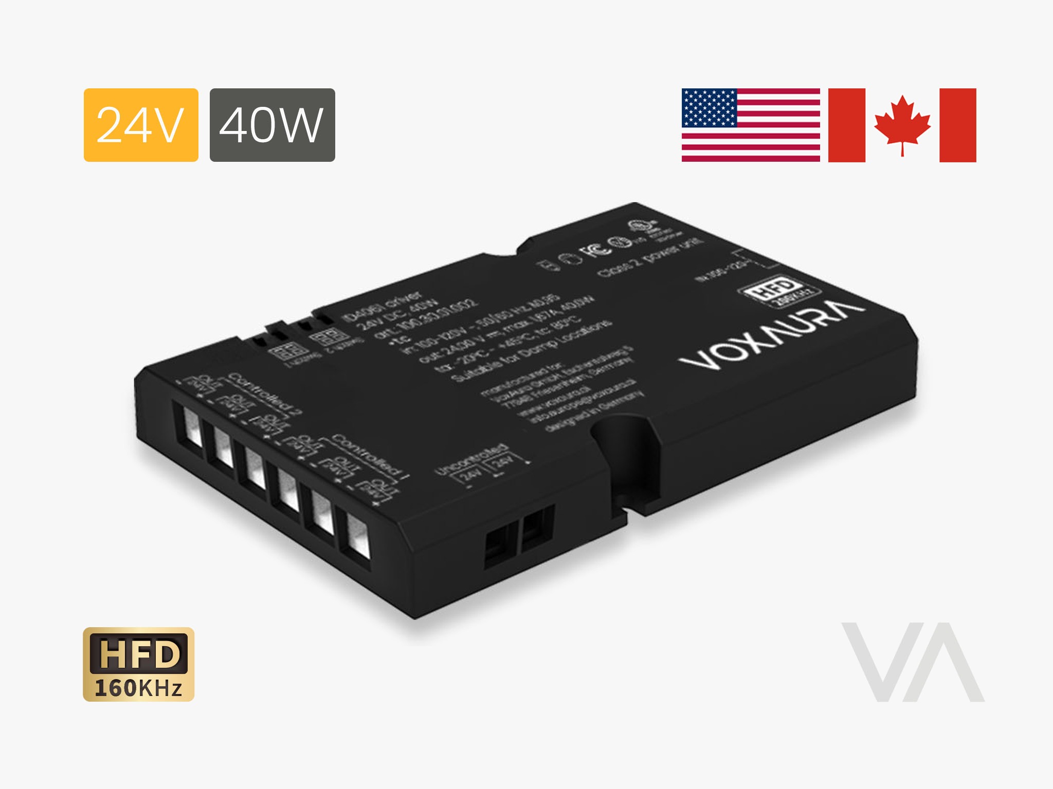 VoxAura Integrated Driver ID4061, 24V 40W, 6 Outputs, Wired Switch Ready