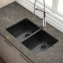 32" Undermount 16 Gauge Double Bowl Kitchen Sink with Accessories in PVD Gunmetal