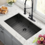 32" Undermount 16 Gauge Single Bowl Kitchen Sink with Accessories in PVD Gunmetal
