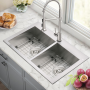 32" Drop-In Top Mount 18 Gauge Stainless Steel Double Bowl Kitchen Sink with Accessories
