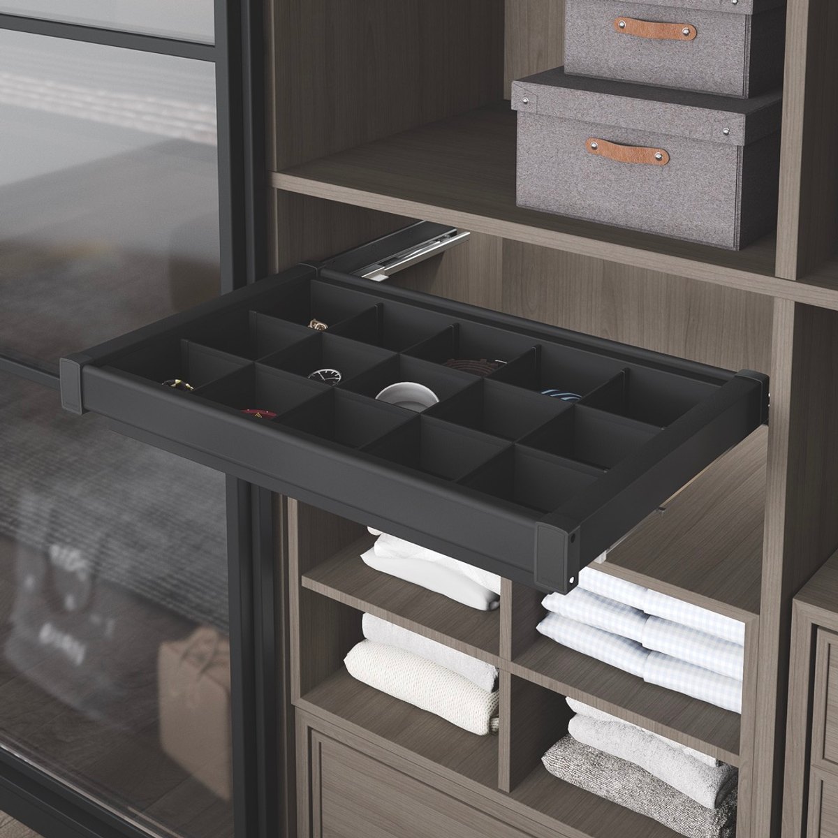 STARAX Undermount Rail Aluminium Shelf with Division - 800 mm - Anthracite