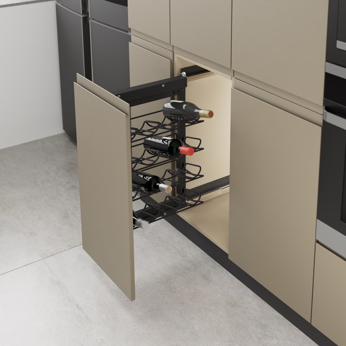 STARAX Bottle Unit With Side Undermount Rail - 260 mm - Left - Anthracite - 400 mm Cabinet