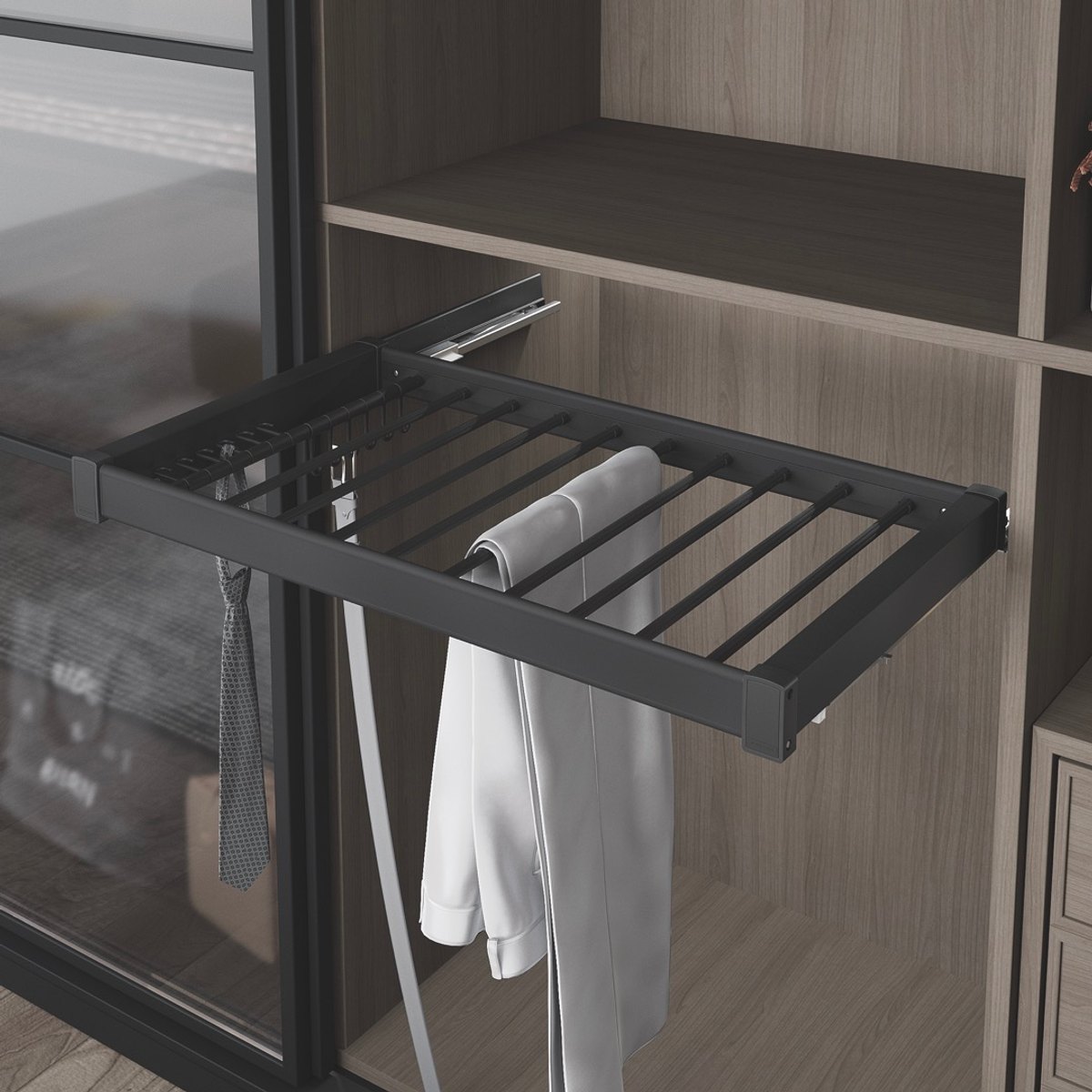 STARAX Undermount Rail Aluminium Trouser Rack - 900 mm - Anthracite