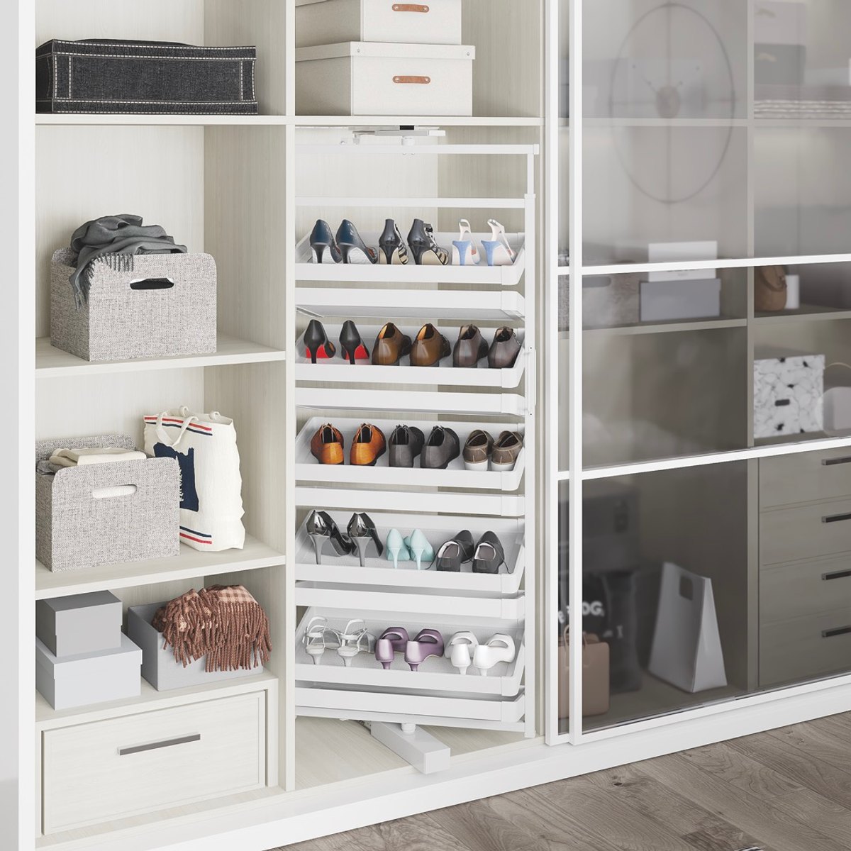STARAX Turning Shoe Rack with Telescopic Rail - 1350 - 1550 mm - White - 800 mm Cabinet