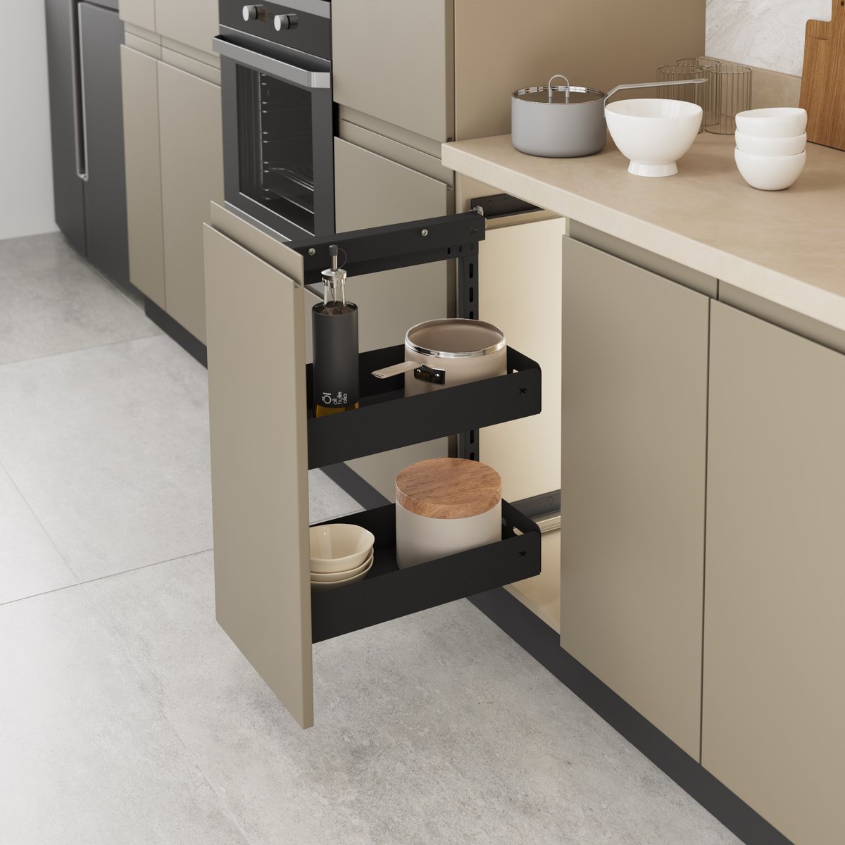 STARAX Unique Box Unit w/ Side U/M Rail (90 Degrees) - Left - 205 mm - Anthracite - 250 mm Cabinet