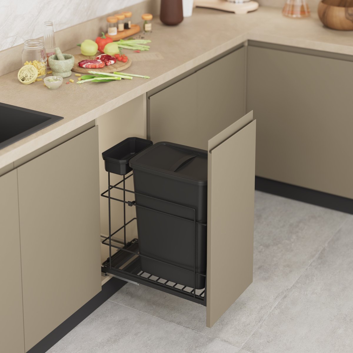 STARAX Bottom Mounted Under-Workbench Waste Bin 35+1 Liter - Anthracite - 350 mm Cabinet