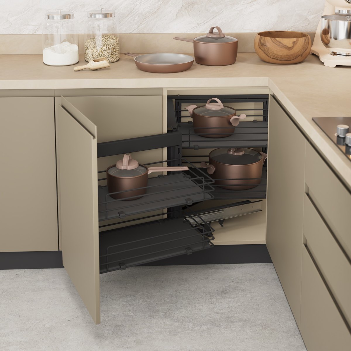 STARAX Secret Corner Mechanism Mounted to Lid Wooden - Right - 450 mm - Anthracite