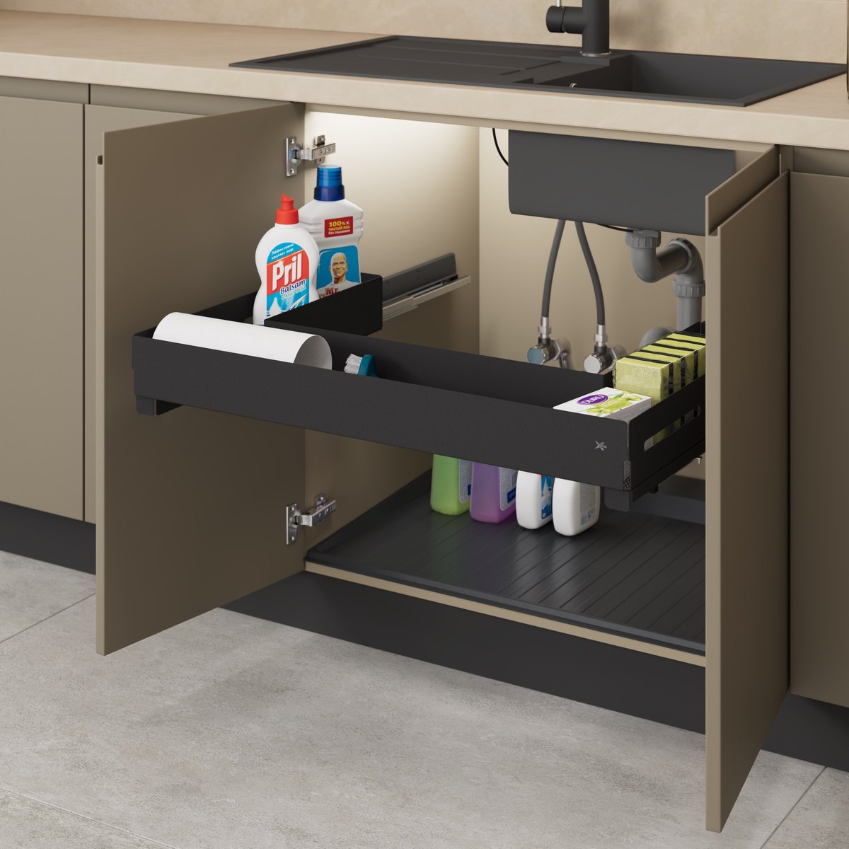 STARAX Unique Box Under-Sink Drawer with Undermount Rail - 900 mm - Anthracite