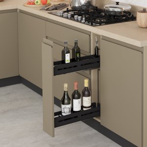 STARAX Unique Box Bottle Holder w/ Anti-Slip Bottom, Full-Ext. - Right - Anthracite - 150 mm Cabinet