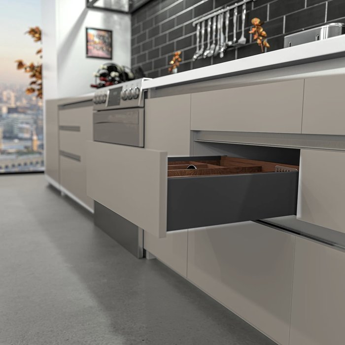 DTC Magic Pro Slim Double-Wall Drawer, Soft Close, H 126 mm x L 450 mm, Grey Matt