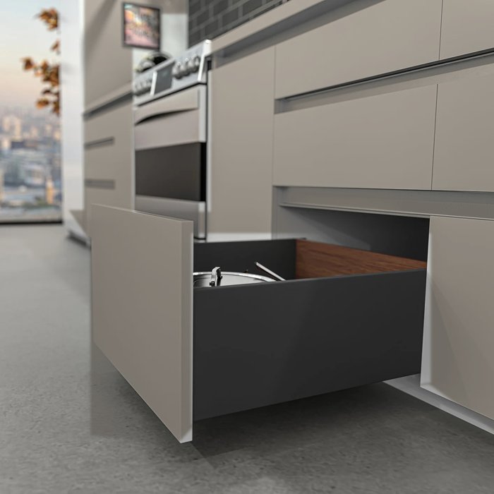 DTC Magic Pro Slim Double-Wall Drawer, Soft Close, H 172 mm x L 450 mm, Grey Matt