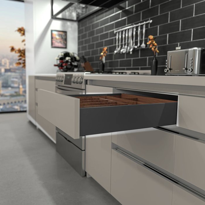 DTC Magic Pro Slim Double-Wall Drawer, Soft Close, H 88 mm x L 350 mm, Grey Matt